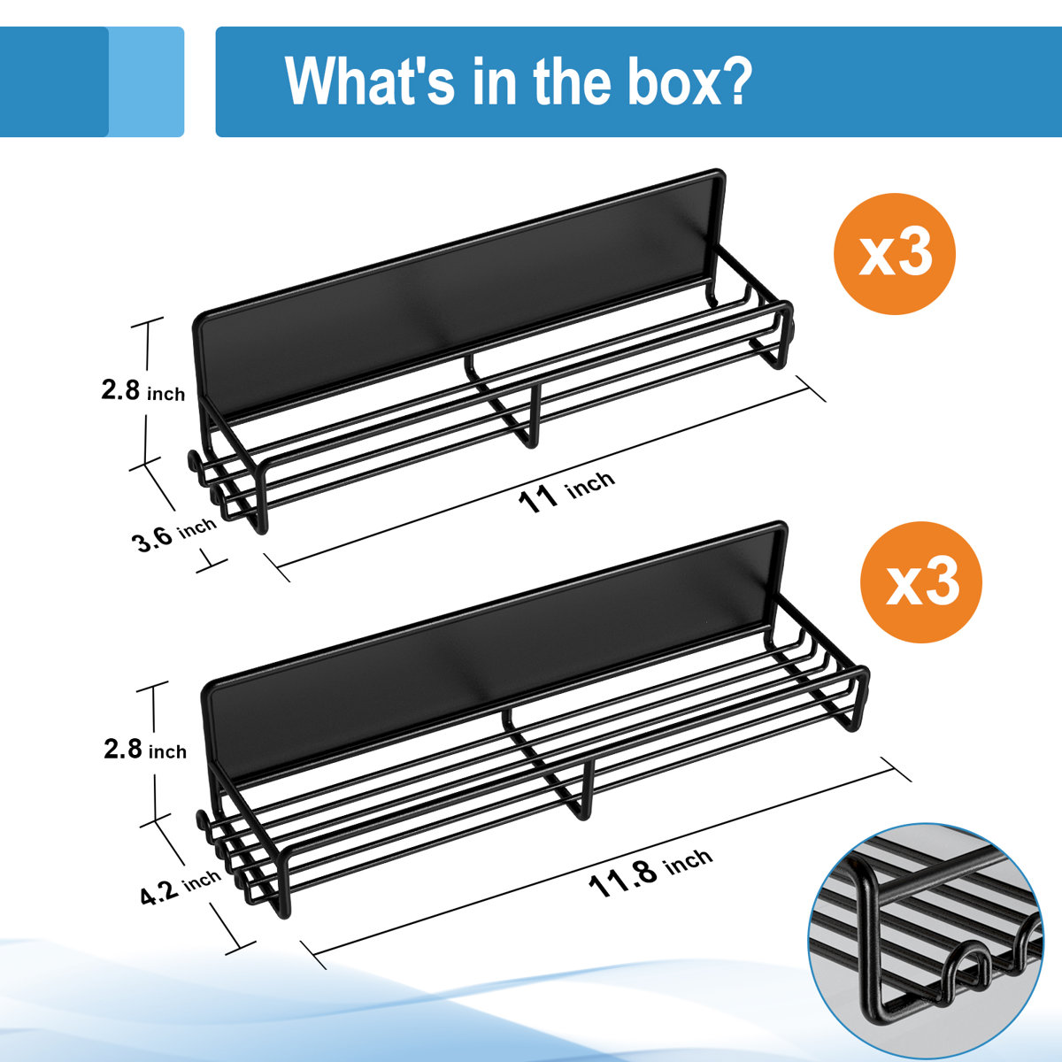 6 Pack Magnetic Fridge Shelf with Hooks, Spice Organizer Shelf for Kitchen Organization and Storage, Seasoning Organizer Gadgets for Metal Surface (Set of 6)